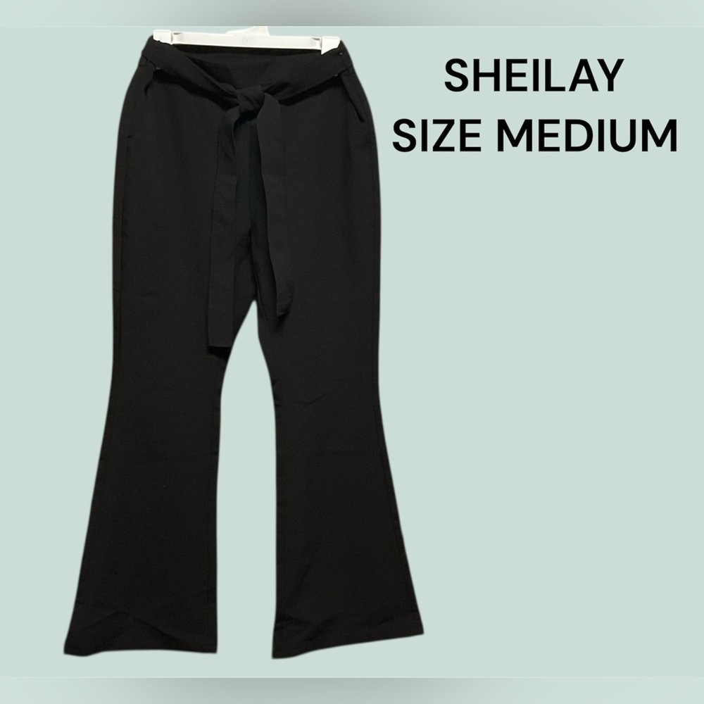 SHEILAY WOMENS PULL ON BLACK SLACKS WITH BELT SIZE MEDIUM NEVER WORN